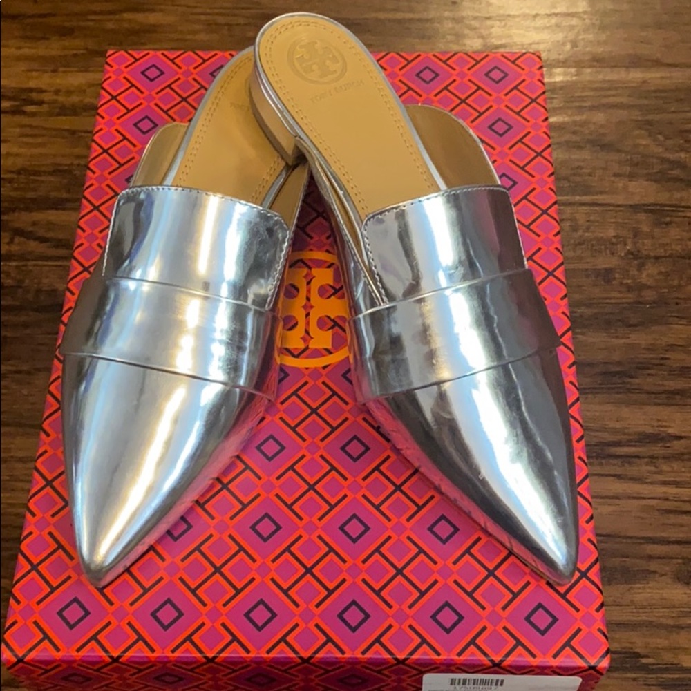 Tory Burch metallic mules/ never been worn